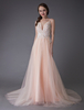 Weich Rosa Brautkleider 2021 Tülle Farbig Brautkleid Riemen V Ausschnitt A Linie Prom Kleider