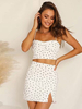 Weiße 2-teilige Sets für Frauen Polyesterbänder Hals Polka Dot Plissee Split Front Ärmellos Sexy Rock Sommer Outfit