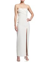 Weiße Abendkleidscheide Trägerloses; knöchellanges; ärmelloses Reißverschluss-rückenfreies; plissiertes; geteiltes Chiffon-Abendkleid