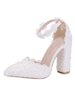 Weiße Abendschuhe High Heel Sandalen Leder Pointed Toe Flowers Partyschuhe