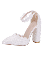 Weiße Abendschuhe High Heel Sandalen Leder Pointed Toe Flowers Partyschuhe