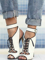 Weiße Ankle Booties Damen Peep Toe Lace Up Slingpumps High Heel Sandaletten