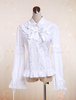 Weiße Baumwolle Lolita Bluse Langarm Lace Trim Spitze Bögen