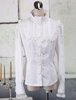 Weiße Baumwolle Lolita Bluse Langarm Lace Trim Stehkragen