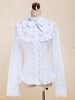 Weiße Baumwolle Lolita Bluse Langarm Stand Kragen Lace Trim mit Rüschen Bow