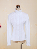 Weiße Baumwolle Lolita Bluse Langarm Stand Kragen Lace Trim Rüschen
