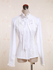 Weiße Baumwolle Lolita Bluse Langarm Stand Kragen Lace Trim Schnürschuh