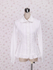 Weiße Baumwolle Lolita Bluse Langarm Taille Gürtel Rüschen Trim