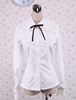 Weiße Baumwolle Lolita Bluse Langarm Trim Turndown-Spitzenkragen schwarz Bogen