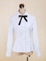 Weiße Baumwolle Lolita Bluse Langarm Turn-Down-Kragen Bogen