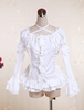 Weiße Baumwolle Lolita Bluse lange Hime Ärmel Hals Riemen Lace Trim Rüschen