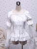 Weiße Baumwolle Lolita Bluse Long Sleeves Square Hals Lace Trim geschichteten Rüschen Spitze Bogen