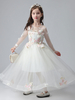 Weiße Blume Mädchen Kleider Juwel Hals lange Ärmel knöchellange Prinzessin Kleid Tüll Blumen Perlen bestickte formelle Kinder Festzug Kleider