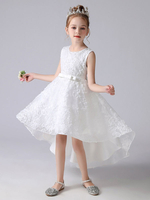 Weiße Blume Mädchen Kleider Juwel Hals ärmellose kurze Prinzessin Kleid Bögen Kinder Social Party Kleider