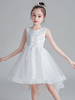 Weiße Blume Mädchen Kleider Juwel Hals ärmellose Schleifen Kinder Partykleider Kurzes Prinzessin Kleid