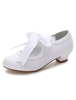 Weiße Blume Mädchen Schuhe Bögen Chunky Ferse Runde Zehe Pumps