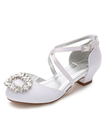 Weiße Blume Mädchen Schuhe Satin Round Toe Strass Criss Cross Party Schuhe Mädchen Festzug Schuhe