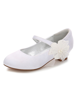 Weiße Blumen-Mädchen-Schuh-Satin-runde Zehe blüht Detail-Partei-Schuhe Mary Jane Shoes For Kids