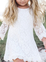 Weiße Blumenmädchenkleider Jewel Neck Lange Ärmel Spitze Kinder Gesellschaftsparty Kleider
