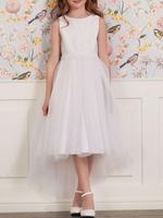 Weiße Blumenmädchenkleider Jewel Neck Sleeveless Lace Formelle Kinderfestzugkleider