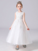 Weiße Blumenmädchenkleider Juwelenhals Ärmellose Schleifen Kinder Partykleider Prinzessin Kleid