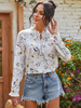 Weiße Bluse für Frauen Blumendruck Lässiges Chiffon-Sommerhemd mit langen Ärmeln