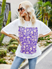Weiße Bluse für Frauen Jewel Neck Half Sleeves Cotton Printed Pattern Paspeln Oversized T-Shirt