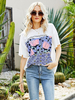 Weiße Bluse für Frauen Jewel Neck Half Sleeves Printed Pattern Paspeln Baumwolle Oversized T-Shirt