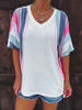 Weiße Bluse für Frauen Kurzarm Polyester Color Block Übergroße Paspelierung Sweetheart Neck T Shirt