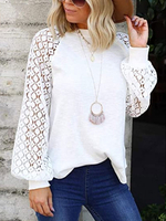 Weiße Bluse für Frauen Langarm Jewel Neck Cotton Casual T-Shirt