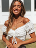 Weiße Bluse für Frauen Polyester Bateau Neck Cabrio Sexy Schnürknoten Kurzarm Sommer Tops