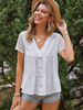 Weiße Bluse für Frauen Polyester Jewel Neck Kurzarm Übergroße Casual Buttons Plissee Sommer T-Shirt
