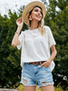 Weiße Bluse für Frauen Polyester Jewel Neck Oversized Casual Plissee ausgeschnitten Kurzarm Sommer T-Shirt
