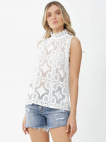 Weiße Bluse für Frauen Ärmellose Spitze Jewel Neck Casual Polyester Sommer Tops