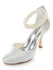 Weiße Braut Sandalen Perlen Satin Hochzeit Heels für Frauen
