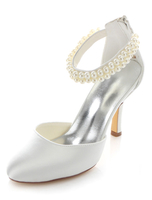 Weiße Braut Sandalen Perlen Satin Hochzeit Heels für Frauen
