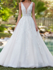 Weiße Brautkleider A Line bodenlang ärmellose Applique V-Ausschnitt lange Brautkleider