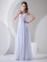 Weiße Brautkleider Chiffon V-Ausschnitt Beach Strand Brautkleid Spitze Perlen Reich Taille Sommer Brautkleid mit Zug