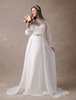 Weiße Brautkleider Langarm Spitze Chiffon Sicke Sash Illusion Beach Strand Brautkleid mit Zug