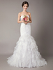 Weiße Brautkleider Mermaid Strapless Organza Perlen Plissee Tiered Brautkleider