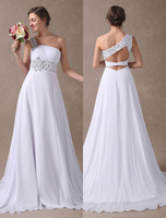 Weiße Brautkleider One Shoulder Beach Strand Brautkleid Chiffon Sicke Zurück Design Sommer Brautkleider Mit Zug