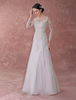 Weiße Brautkleider Spitze Applique Pailletten Perlen Langarm A Line Illusion Bodenlangen Brautkleid