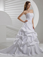 Weiße Brautkleider Taft Dropped Taille geraffte Brautkleid Liebsten Spitze Applique Sicke Gericht Zug Brautkleid