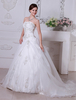 Weiße Brautkleider trägerlosen Brautkleid Spitze bestickt Sweetheart Ausschnitt Organza Satin Seite drapiert Brautkleid mit Zug