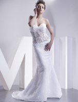 Weiße Brautkleider trägerlosen Meerjungfrau Brautkleid Spitze Applique Sweetheart Ausschnitt ohne Knochen Illusion Zug Brautkleid
