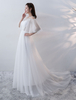 Weiße Brautkleider weg von der Schulter Beach Strand Brautkleid Tüll Boho Illusion Plissee Abiballkleid mit Zug
