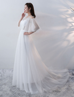 Weiße Brautkleider weg von der Schulter Beach Strand Brautkleid Tüll Boho Illusion Plissee Abiballkleid mit Zug