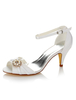 Weiße Brautschuhe Satin Peep Toe Pearls Perlen Schnalle Detail Hochzeit Schuhe