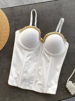 Weiße Cami Top Straps Hals Ärmellose Polyester Sexy Tops