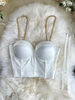 Weiße Cami Top Straps Hals Ärmellose Polyester Sexy Tops